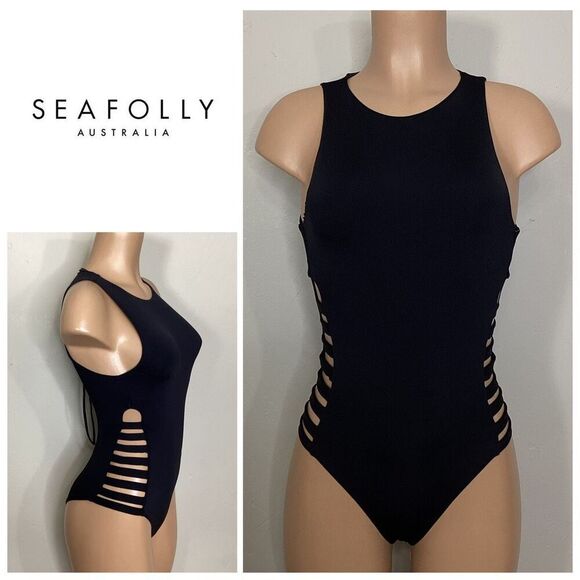 New. Seafolly black strappy swimsuit. US Size 8. Retails $149 - Picture 2 of 12